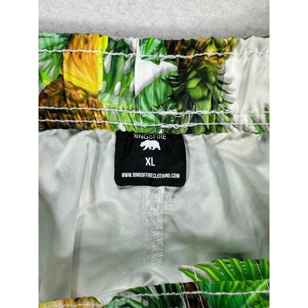 Ring of Fire Mens XL Pineapple Tropical Print Swim Trunks White Green Yellow